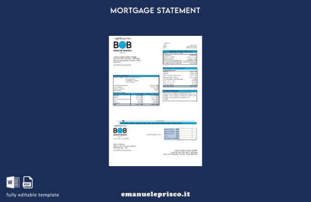 modello di estratto conto mutuo bancario della Bhutan Bank of Bhutan in stile ve